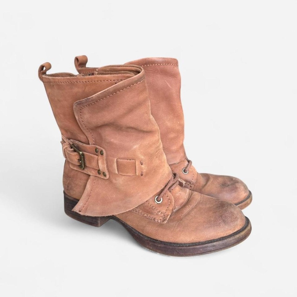 Steve Madden Tan genuine leather fold over ankle boots